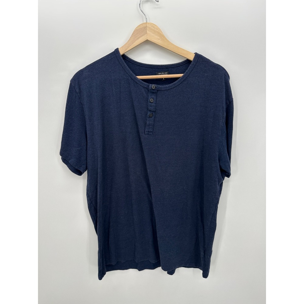 Two Blind Brothers Mens Navy Blue Bamboo Rayon Short Sleeve Henley Shirt Size L